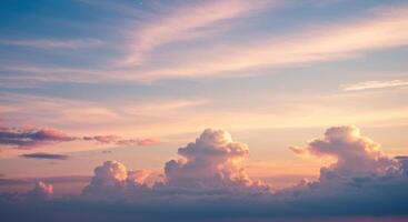 A stunning sky showcasing a vibrant array of colors and fluffy clouds during sunset. photo