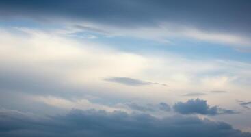 A stunning view of the sky filled with varied clouds and shades of blue. photo