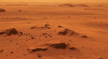 The barren expanse of the red planet's surface, a captivating view of Mars' remote and rugged landscape. photo