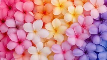 Vibrant Rainbow Plumeria Flowers Close Up A Colorful Floral Background Texture photo