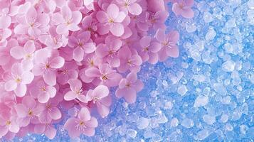 Delicate Pink Flowers Resting on a Bed of Ice Crystals A Stunning Floral Image photo