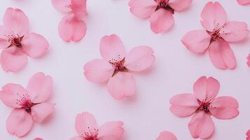 Delicate Pink Cherry Blossoms on a Soft Pink Background Beautiful Spring Flowers Floral Pattern photo