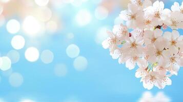 Serene Spring Blossoms Delicate Pink Cherry Tree Flowers Reflecting on Calm Water photo