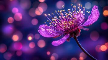 Vibrant Purple Flower Blossom Close Up Macro Shot Bokeh Background photo