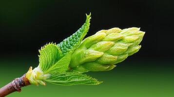 Vibrant Green Spring Leaf Bud Close Up Nature Macro Shot photo