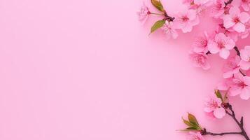 Delicate Pink Blossom Branches on a Pastel Pink Background Perfect for Springtime Designs and Feminine Projects photo
