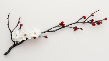 Delicate Branch with White and Red Blossoms Springtime Floral Arrangement photo