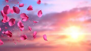 Pink Flower Petals Falling at Sunset Beautiful Nature Background Image photo