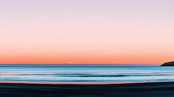 Serene Seascape at Sunset Peaceful Ocean Waves Rolling Onto a Sandy Beach Under a Pastel Sky photo