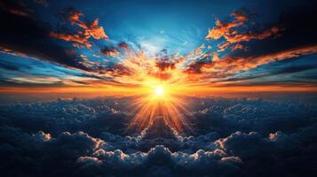 Majestic Sunset Above a Sea of Clouds Dramatic Sky with Golden Rays photo