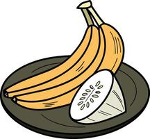 Banana on a plate, with some slices. A healthy and delicious snack vector