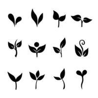 Silhouette of sprout with leaves collection. Illustration in flat style. Hand drawn illustration. Birth of a new life, beginning, Gardening concept. Spring awakening of nature. Sprout icons set vector