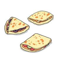 Three different types of tortillas with different toppings vector