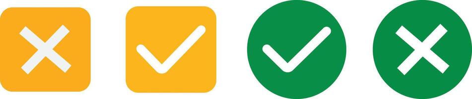 Set of checkmark and cross icon buttons. Check box icon with right and wrong buttons and yes or no checkmark, Check marks symbol collection. Simple check mark. Quality sign illustration, vector