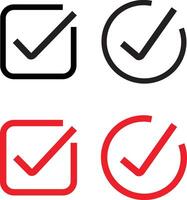 A square frame with a green check mark sign, check mark icon button set. Checklist green tick and red cross illustration, vector