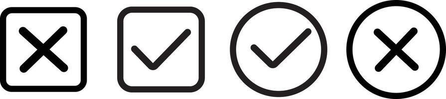 Checkmark cross icon Checkmark icon set. A check mark icon indicates that the task, illustration isolated on white background vector