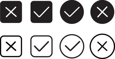 black check mark icons in circles and squares.Different variants of tick sign isolated on transparent background. checkmark icon set vector
