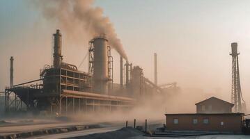 Cement factory enveloped in haze due to climate change impact in urban setting photo