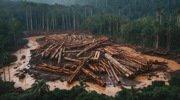 Logging operation dismantling forests impacted by climate change photo