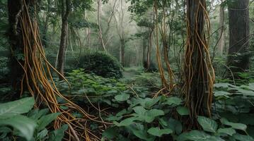Forest overrun by invasive vines showcases effects of climate change on ecosystems photo