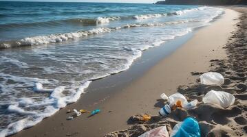Beach pollution highlights the urgent need for clean oceans to combat climate change photo