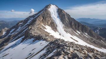 Mountain peak with patches of snow and rocky terrain in a changing climate setting photo