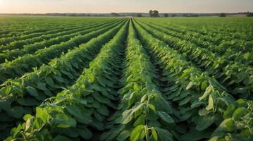 Expansive monoculture soybean field illustrating effects of climate change on farming photo