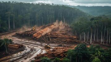 Logging operation disrupts forests amid climate change challenges in remote area photo