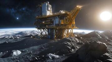 Asteroid mining rig located on a celestial body addressing climate change challenges photo