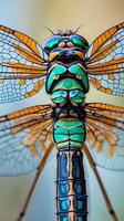 Closeup view of intricate dragonfly wings showcasing colorful patterns and details photo