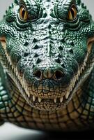 Highly detailed closeup of a crocodile figurine with sharp features and realistic texture photo