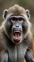 Baboons in their natural habitat displaying strong emotions in the wild photo