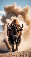 Bison shakes off dust in a dynamic display on a sunny day in the prairie photo