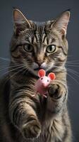 Cat playing with a toy mouse, showcasing feline curiosity and playful nature photo