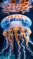 Closeup view of a jellyfish pulsating gracefully in clear waters photo