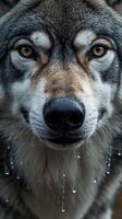 Closeup of a wolf's nose and whiskers showcasing its unique features in nature photo
