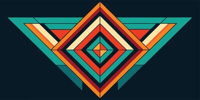 geometric abstract art, triangular composition, concentric diamond shapes, retro color palette, teal and orange, symmetrical design, Art Deco influence, bold lines, graphic design style vector