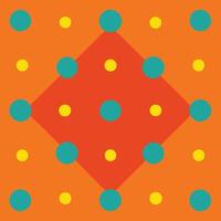 Geometric pattern, orange background, red diamond shape, teal circles, yellow dots, retro style, flat design vector