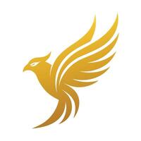 Golden phoenix logo, stylized bird icon, minimalist design, abstract wings, yellow gradient, white background, elegant silhouette, mythical creature symbol, corporate branding, sleek curve vector