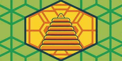 Geometric beehive design, stylized honeycomb pattern, hexagonal shape, yellow and orange gradient vector