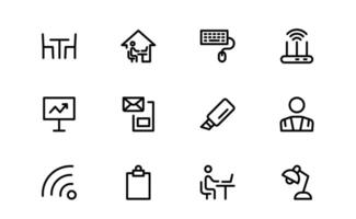 Modern Workplace Icons Set. Professional Icons for Office, Collaboration, Productivity, and Business Tools vector