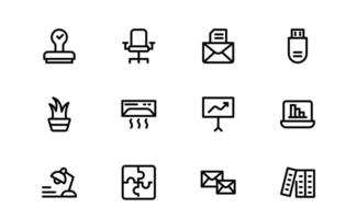 Modern Workplace Icon Set. Editable, Clean, Professional Icons for Office, Collaboration, Productivity, and Business Tools in Minimalist and Outline Styles. vector