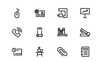 Modern Workplace Icon pack collection. Professional Icons for Office, Collaboration, Productivity, and Business Tools in Minimalist and Outline Styles. vector