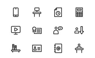 Modern Workplace Icon Set pack. Editable, Professional Icons for Office, Collaboration, Productivity, and Business Tools in Minimalist and Outline Styles. vector