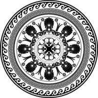 Decorative monochrome round frame for design with Greek key, meander. Circle frame. Egyptian, Assyrian, Greek motif circular frame. Template for textiles, engraving, forging, embroidery vector