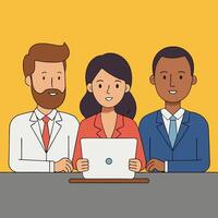 Diverse Team Collaborating Around a Tablet in a Professional Environment vector