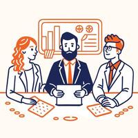 Team Collaboration Discussion with Data Presentation in a Professional Business Setting vector