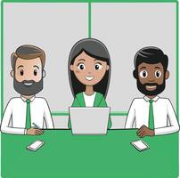 Friendly Team Collaboration with Smiling Professionals in an Office Setting vector