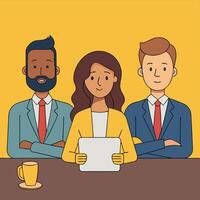 Professional Team Collaborating in Office Setting with Digital Tablet vector