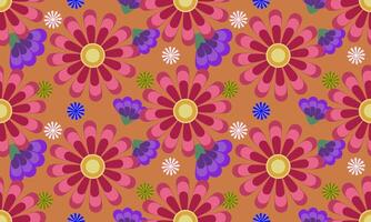 a fabric pattern composed geometric of red and purple flower with orange background , design for fabric or various pattern printing works. vector